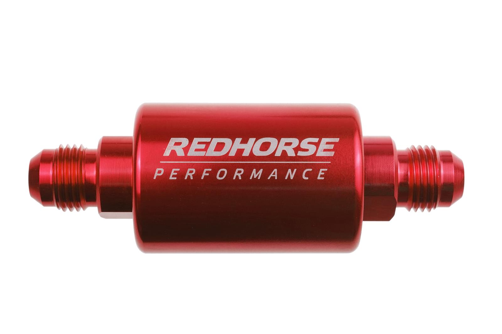 Redhorse Performance 4151 Series 100 Microns Fuel Filter with -8 AN Inlet Size 4151-08-3 Filter, Inline Mount, Aluminum, Red Anodized, Microns, Male Inlet/Outlet, Each