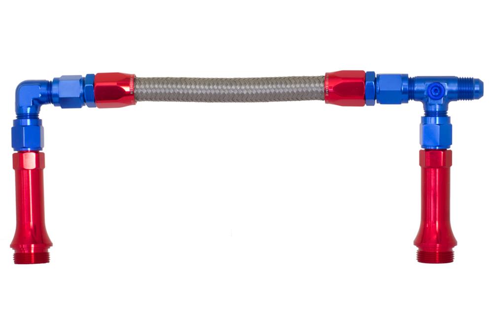 Redhorse Performance 5150 Series Dual-Feed Carburetor Kits 5150-06-1 Fuel Line, Braided Stainless Steel, Red/Blue Anodized, Holley, 4150, -6 AN Inlet, Each