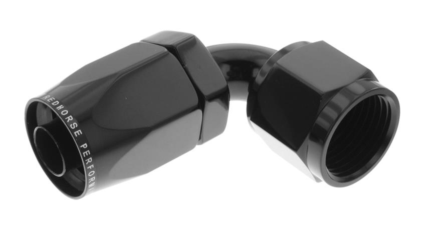 Redhorse Performance 6000 Series Non-Swivel Seal Hose Ends 6090-04-2 Ends, Series, Seal, -4 AN Female Threads, Reusable non-swivel, 90 degree, -4 AN Hose, Aluminum, Black Anodized, Each
