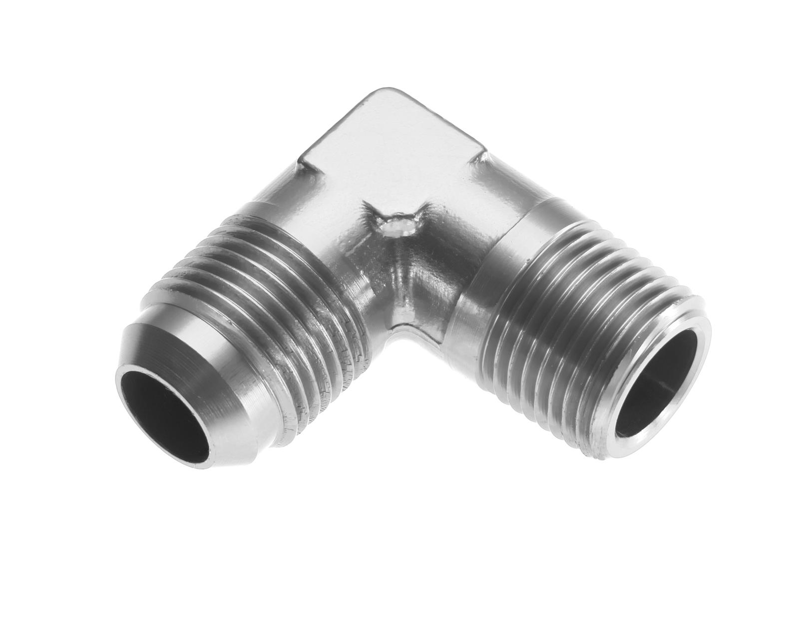 Redhorse Performance 822 Series 90 Degree AN to NPT Adapter Fittings 822-03-02-5 Fitting, Adapter, NPT, Degree, Aluminum, Clear Anodized, -3 AN, 1/8 in. NPT, Each