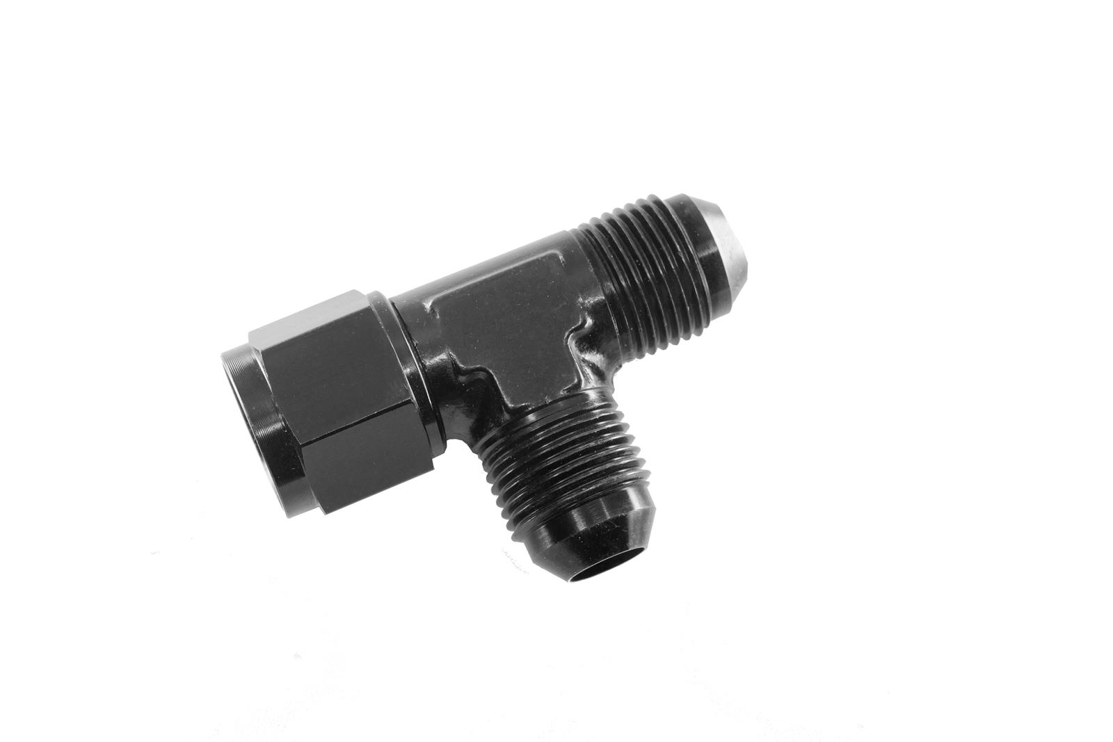 Redhorse Performance 828 Series Tee Adapter Fittings 828-04-2 Fitting, Adapter, AN with Female Swivel On Run -4 AN, Aluminum, Black Anodized, Each