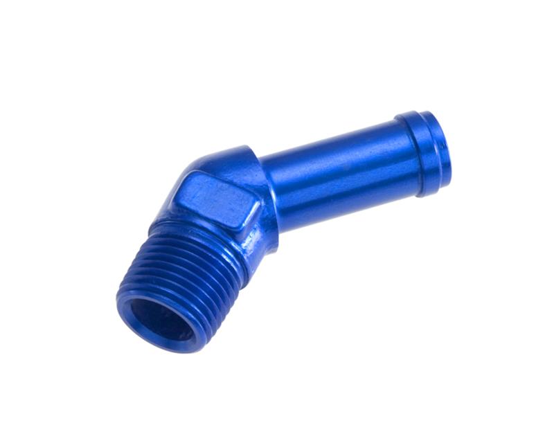 Redhorse Performance 844 Series Hose Barb to NPT Adapters 844-04-02-1 Fitting, Adapter, AN Barb, 45 Degree, Aluminum, Blue Anodized, 1/8 in. NPT, 1/4 in. Barb, Each