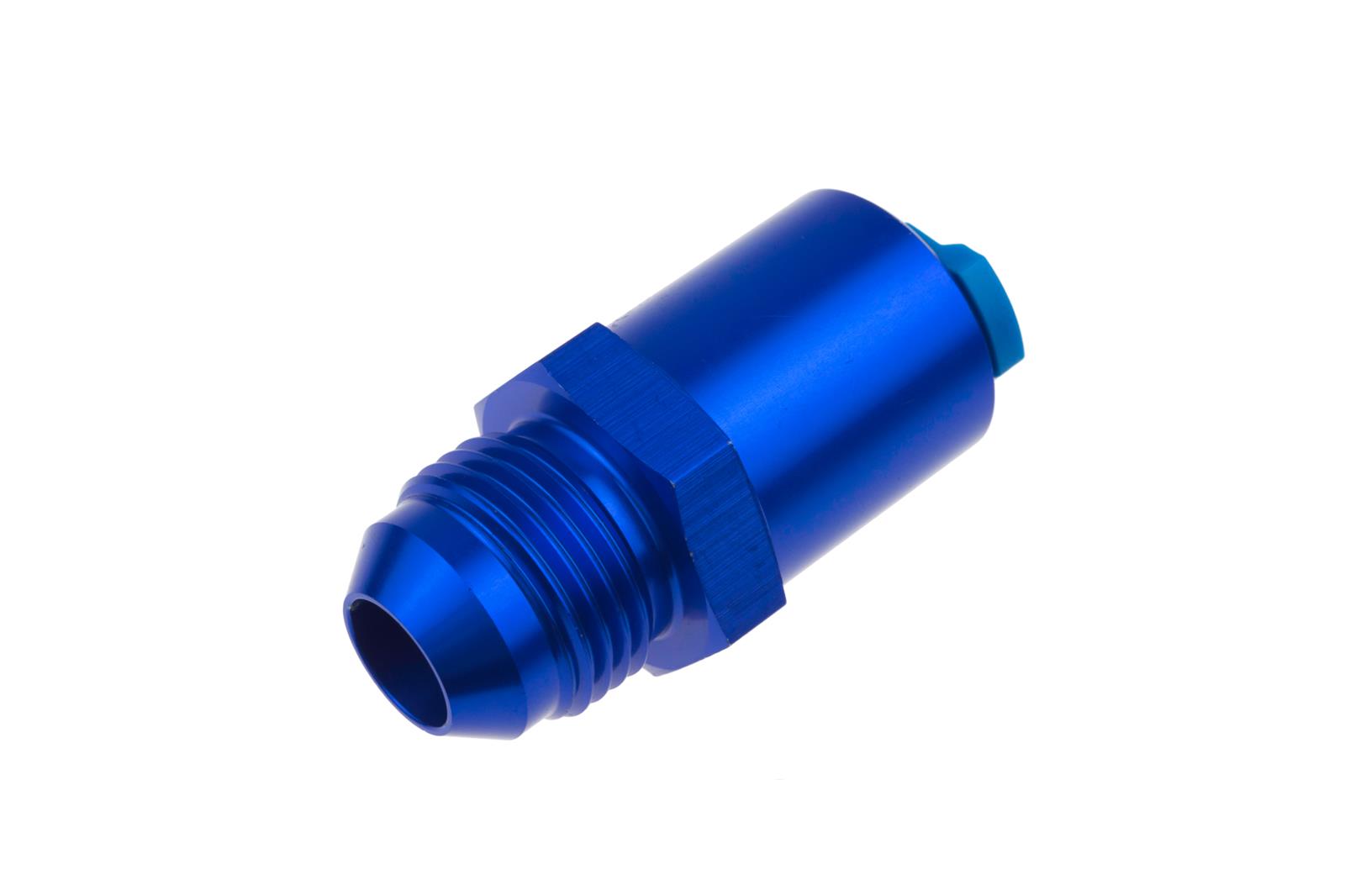 Redhorse Performance 880 Series Fuel Line Adapter Fittings 880-06-05-1 Fitting, Push-On EFI, Straight, Male -6 AN, Female Quick-Connect, Threaded Cap, 5/16 in., Aluminum, Blue Anodized, Each