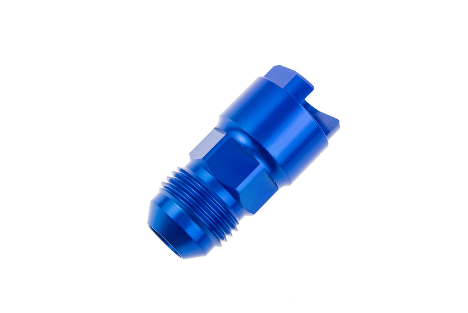 Redhorse Performance 881 Series Quick Disconnect Female Fittings 881-06-06-1 Fitting, Push-On EFI, Straight, Male -6 AN, Quick-Connect, Threaded Cap, 3/8 in., Aluminum, Blue Anodized, Each