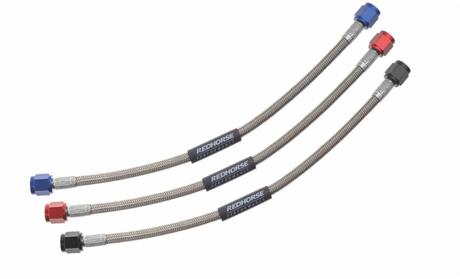 Redhorse Performance 900 Series Nitrous Oxide Hose Assemblies 900-06-12-2 Hose, Braided Stainless Steel, -6 AN Female End, Blue, -6 AN Female End, Black Anodized Ends, 12 in. Length, Each thumbnail 2