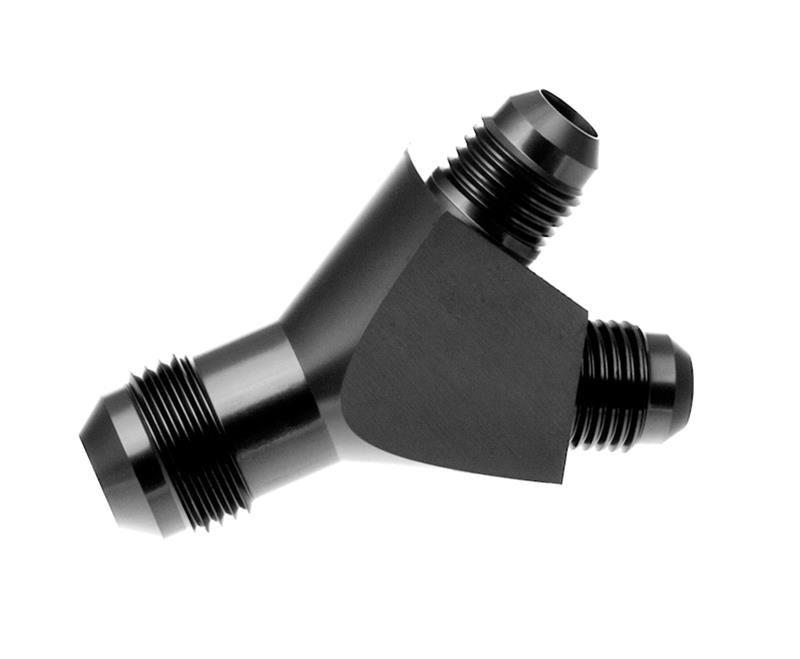 Redhorse Performance 930 Series Y-Blocks 930-12-12-2 Fuel Block, Y-Type, Aluminum, Black Anodized, Male -12 AN Inlet, Male -12 AN Outlets, Each