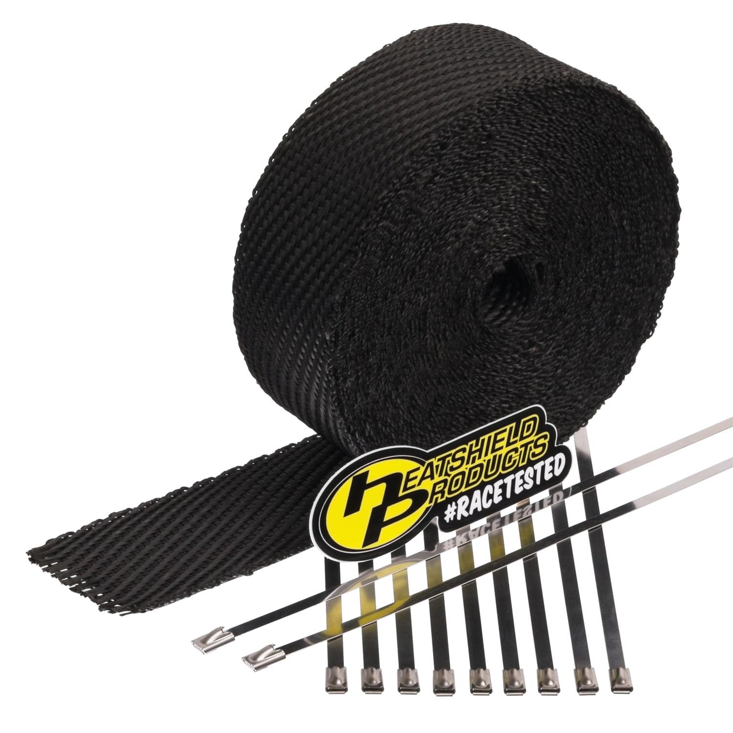 Heatshield Products Exhaust Wrap 372551 Kit, 1200 degrees F, Lava Rock, Black Basalt 2.0 in. Width, 50 ft. Length, Stainless Steel Locking Ties, Kit