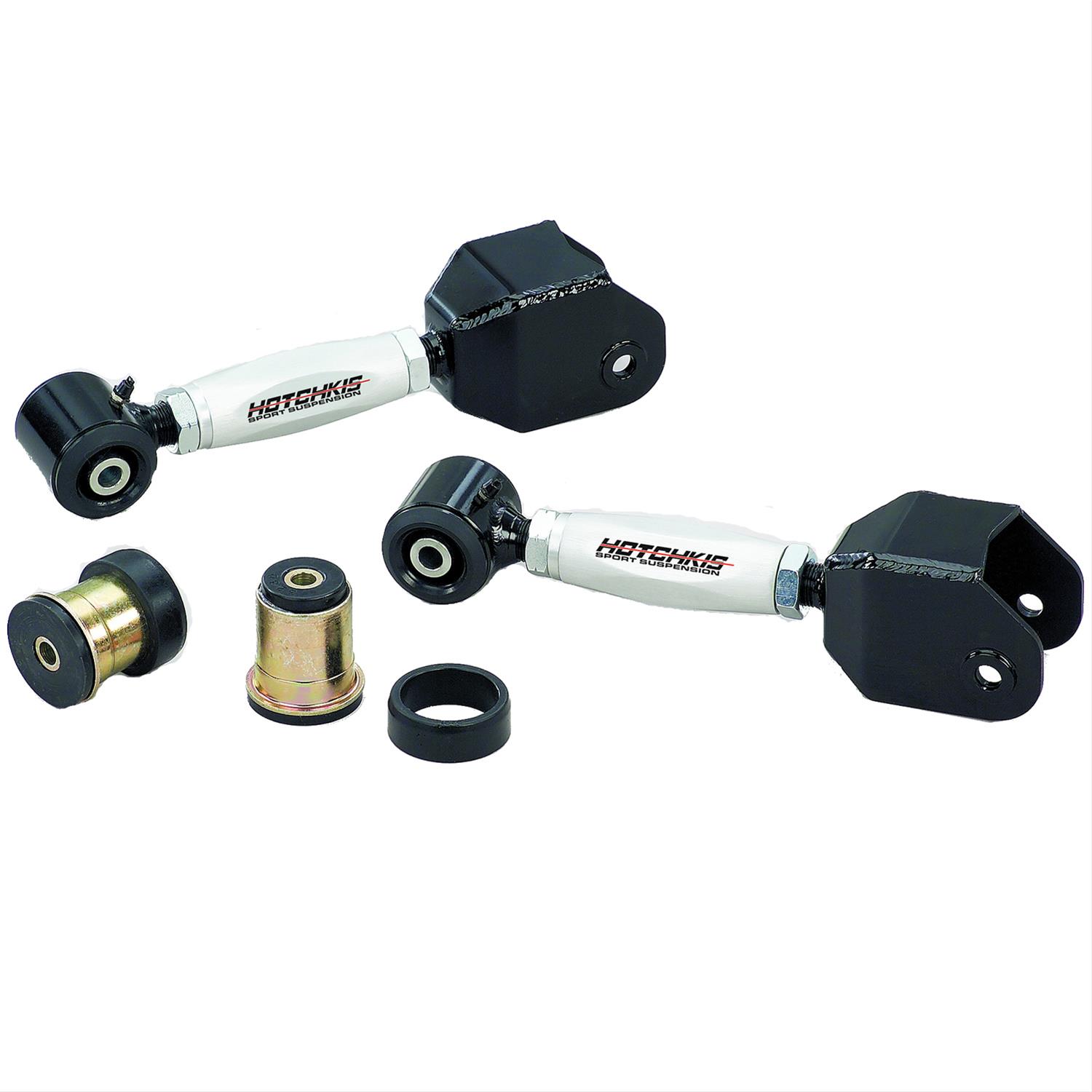 Hotchkis Sport Suspension Upper Trailing Arms 1206AA Arms, Double Adjustable, Rear, Upper, Swivel Max Bushings, Steel Mounts, Aluminum Hex Centers, Boxed, Black Powdercoated, GM, Pair