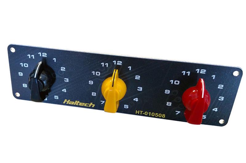 Haltech Triple Switch Panel w/Yellow & Red Knobs thumbnail 3