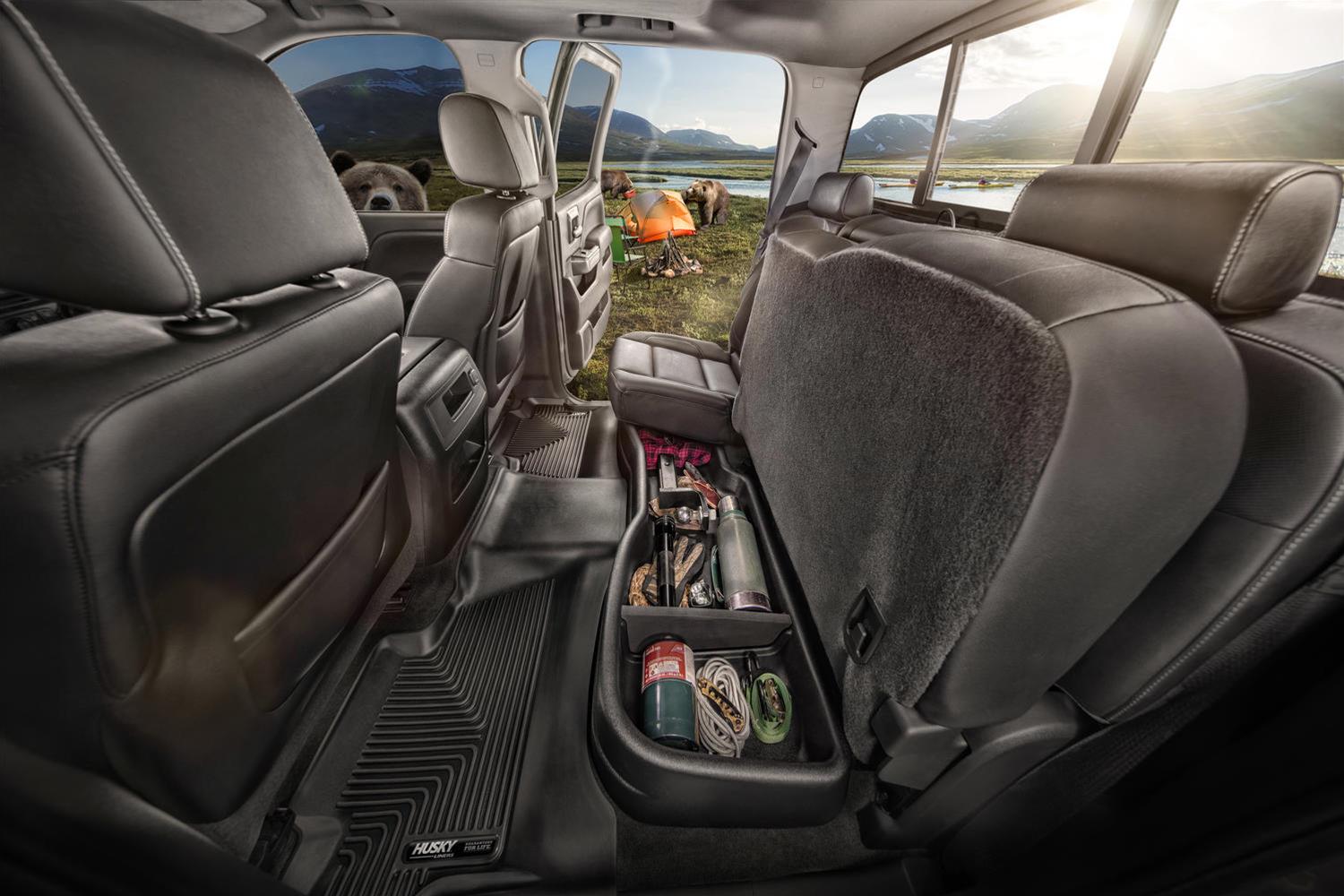 Husky GearBox Under Seat Storage Boxes for 2019-2021 1500 - 9411 System and Cargo Holder, GearBox, Seat, Plastic, Black, Ram, Crew Cab, with Factory Box, Each