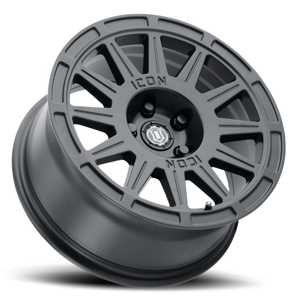 ICON Ricochet 15x7 5x100 15mm Offset 4.6in BS 56.1mm Bore Satin Black Wheel thumbnail 3