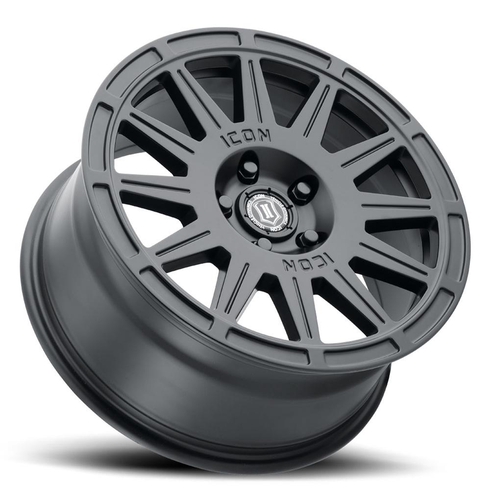 ICON Ricochet 17x8 5x108 38mm Offset 6in BS Satin Black Wheel thumbnail 3