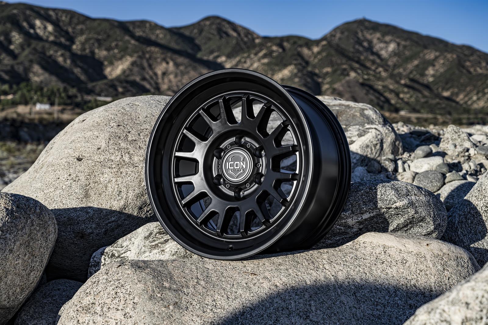 ICON Anza 17x8.5 6x5.5 0mm Offset 4.75in BS 106.1mm Hub Bore Satin Black Wheel thumbnail 4