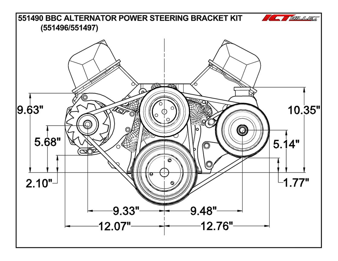 ICT Billet Power Steering Brackets 551497 Brackets, Saginaw P Series, Left Side, Engine Block Mount, Aluminum, Natural, Long Water Pump Style, Chevy, 7.4L, Kit thumbnail 7