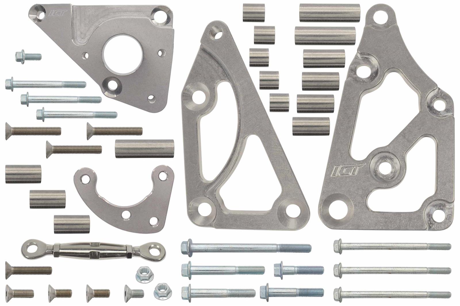 ICT Billet Alternator/Power Steering Bracket Kits 551498LS0-3 Alternator and Power Bracket, Aluminum, Turnbuckle Tensioner, LS3 Camaro and Truck Water Pumps, Kit thumbnail 2