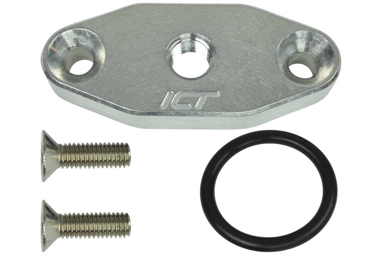 ICT Billet Turbocharger Oil Pan Adapter Flanges 551608 Feed Line Adapters, Feed Type, Stock Size, Bolt On, Aluminum, Natural, GM LS, Kit