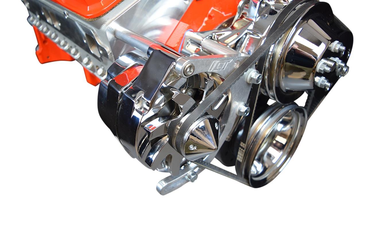 ICT Billet Alternator Brackets 551672 Bracket, Upper/Lower Bracket, Aluminum, Natural, Cylinder Head Mount, Passenger Side Mid Mount, Long Pump, SBC, Kit thumbnail 4