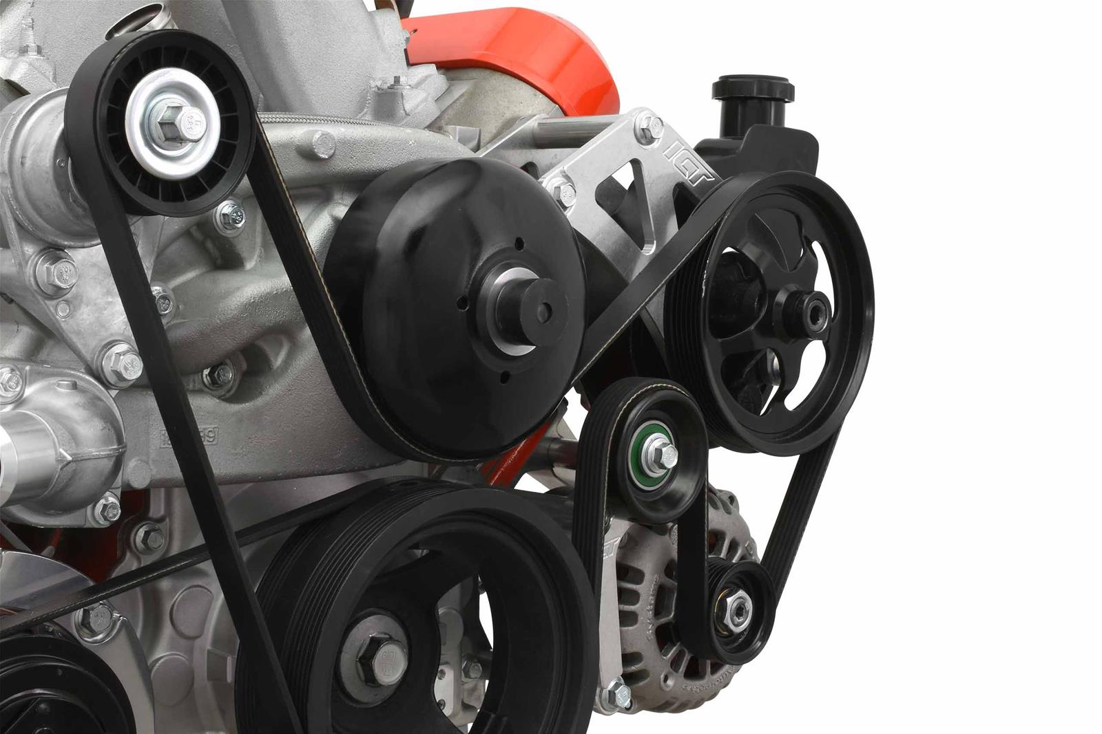 ICT Billet Alternator/Power Steering Bracket Kits 551778LS0-3 Power Brackets, Kits, Saginaw P, Left Side, Cylinder Head Mount, Aluminum, Serpentine, Chevrolet, LS, Kit thumbnail 4