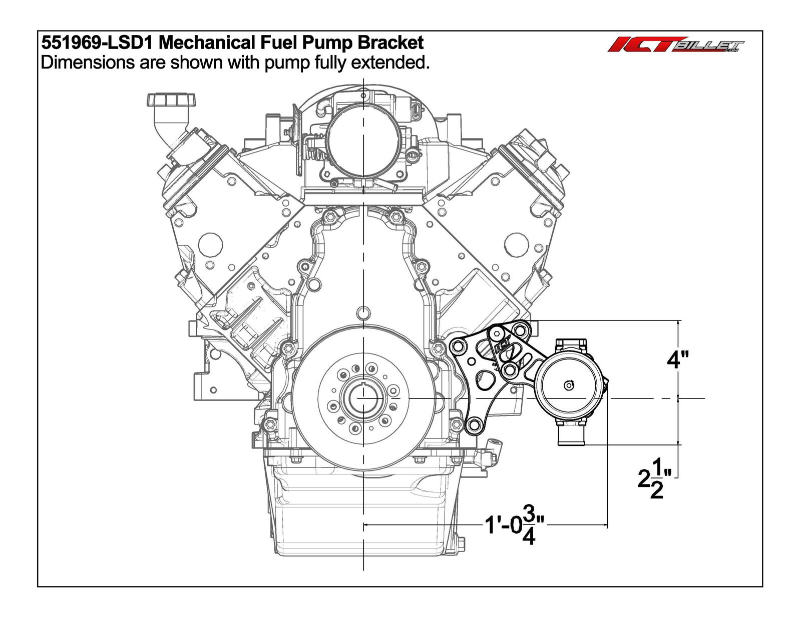 ICT Billet Fuel Pump Mounts 551969-LSD1 Bracket, LS Engine Low Mount Driver Side Mechanical Bracket