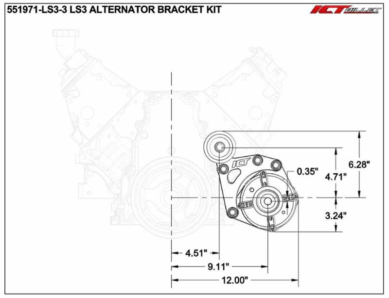ICT Billet Alternator Brackets 551971-LS3-3 LS3 Camaro Bracket compatible with: LS3/L99 Camaro (or truck/SUV ) crank pulley (ICT# BAL300) thumbnail 4