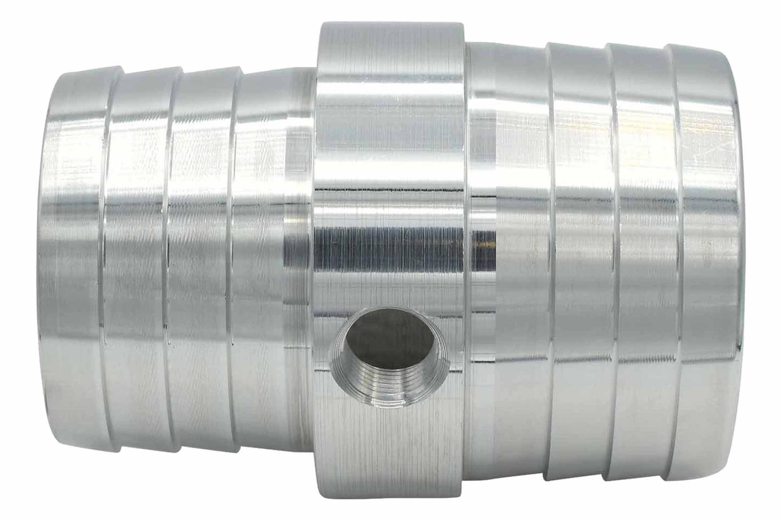 ICT Billet Hose Barb Fittings AN627-21X125 Fitting, Reducer, to Barb, Straight, Aluminum, Natural, 1 1/4 in. Barb, 1 1/2 in. Barb, 1/8 in. NPT Gauge Port, Each