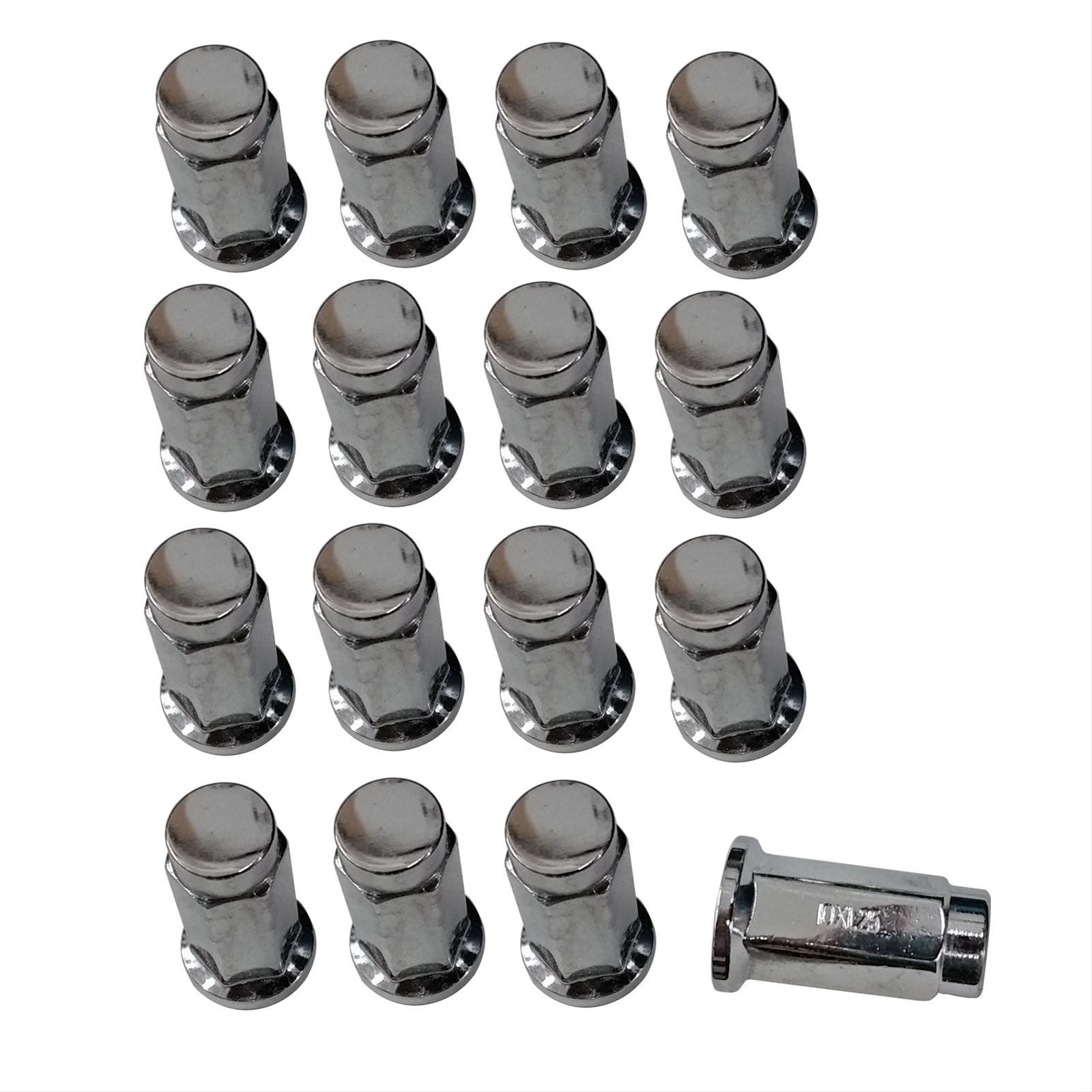 ITP Lug Nuts ALUG16BX Nuts, Flange Seat, 12mm x 1.25 RH Thread Size, Steel, Chrome, Set of 16