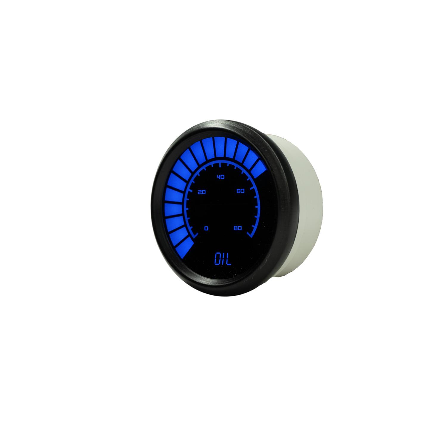 Intellitronix LED Digital Gauges B9114B Gauge, Digital, Oil Pressure, 0-80 PSI, 2 1/16 in. Diameter, Electrical, Black Bezel, Blue LED, Each