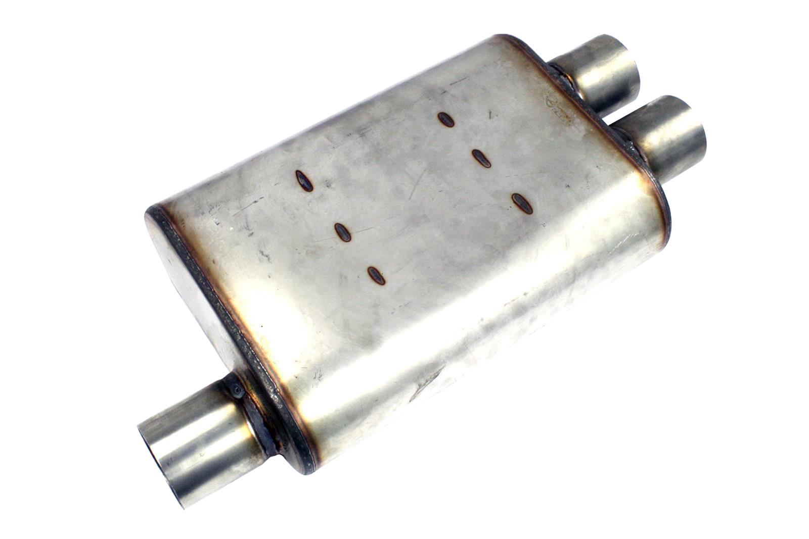JBA Universal Chambered Style 304SS Muffler 13x9.75x4 2.5in Inlet Diameter Offset/2.5 Dual Outlet
