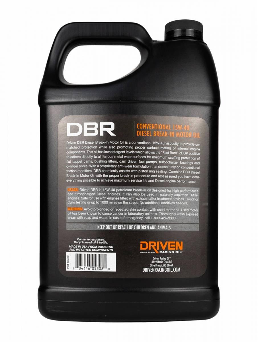 15w40 Driven Racing Oil DBR Break-In Diesel Motor 05308 Engine Oil, Break-In, Diesel, Mineral, 15W40, 1 Gallon, Each