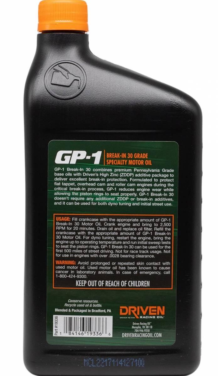 Driven Racing Oil GP-1 Break-In Oil 30W Driven Racing Oil GP-1 Break-In Oil 30W