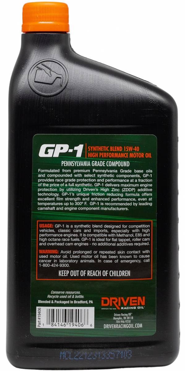 Driven Racing Oil GP-1 Semi-Synthetic 15w40 Driven Racing Oil GP-1 Semi-Synthetic 15w40