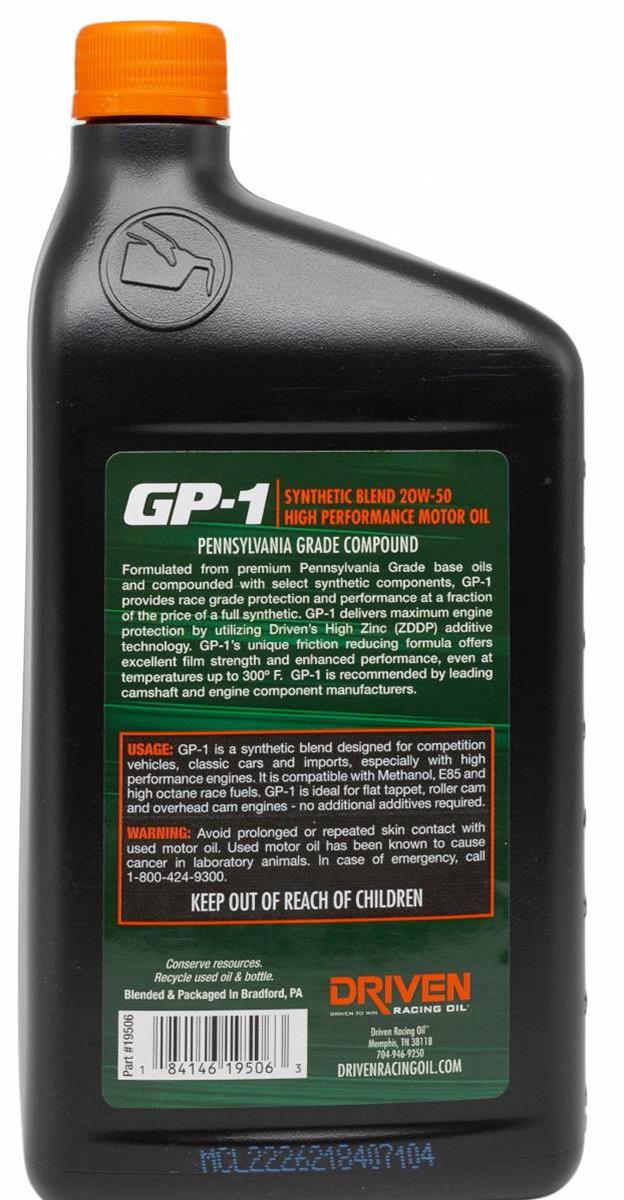 Driven Racing Oil GP-1 Semi-Synthetic 20w50 Driven Racing Oil GP-1 Semi-Synthetic 20w50