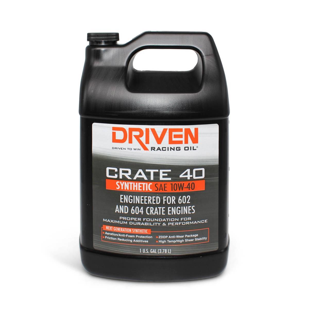 10w40 Driven Racing Oil Crate 40 Full Synthetic High Performance Motor 22408 Engine Oil, 40, 10W-40, Synthetic, ZDDP Enhanced, 1 Gallon, Each