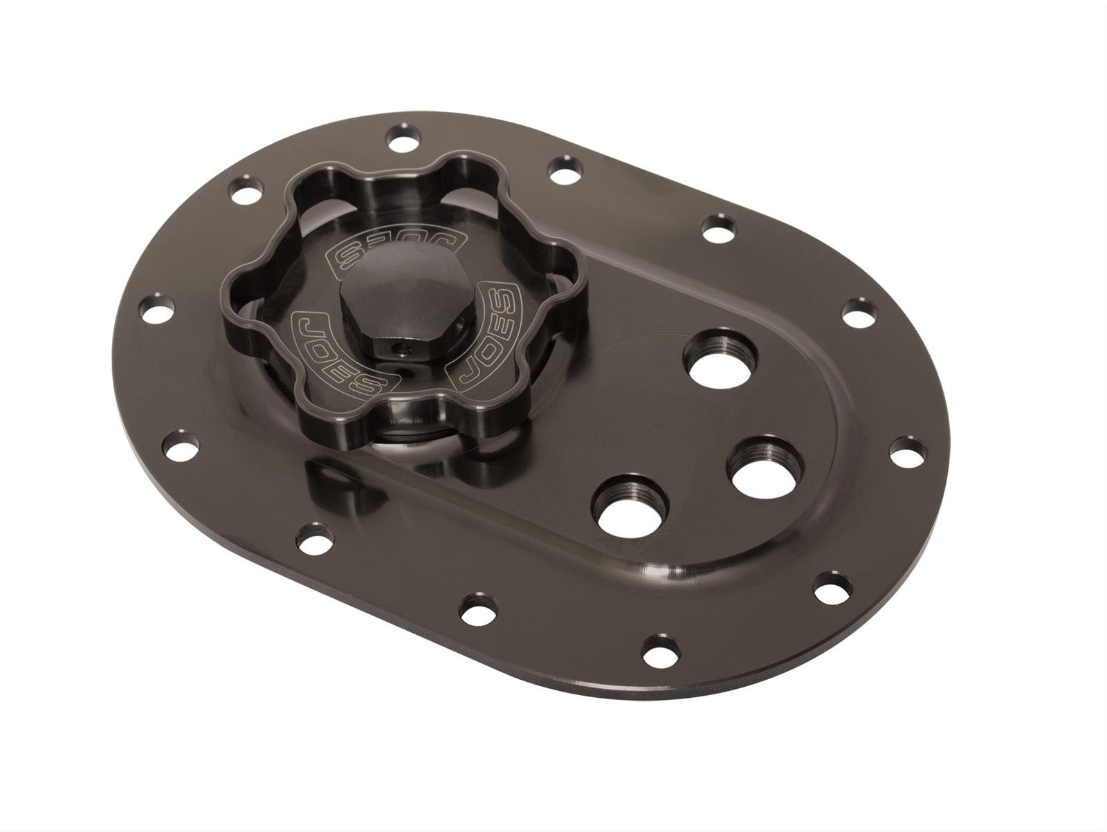 JOES Racing Products Fuel Fillers 13274 Cell Caps, Screw-On, Aluminum, Black Anodized, Three #6 SAE Ports, #8 SAE Rollover Valve, Gasket Included, Each