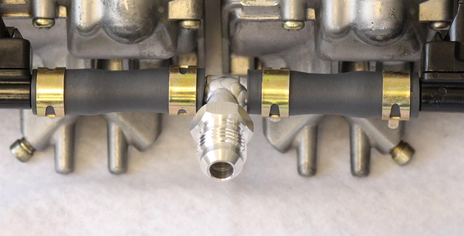 JOES Racing Products Micro Sprint Carburetor Fittings 25847 Fitting, Sprint, Adapter, Union Tee, -6 AN, 5/16 in. Hose Barb, Aluminum, Natural, Each thumbnail 2