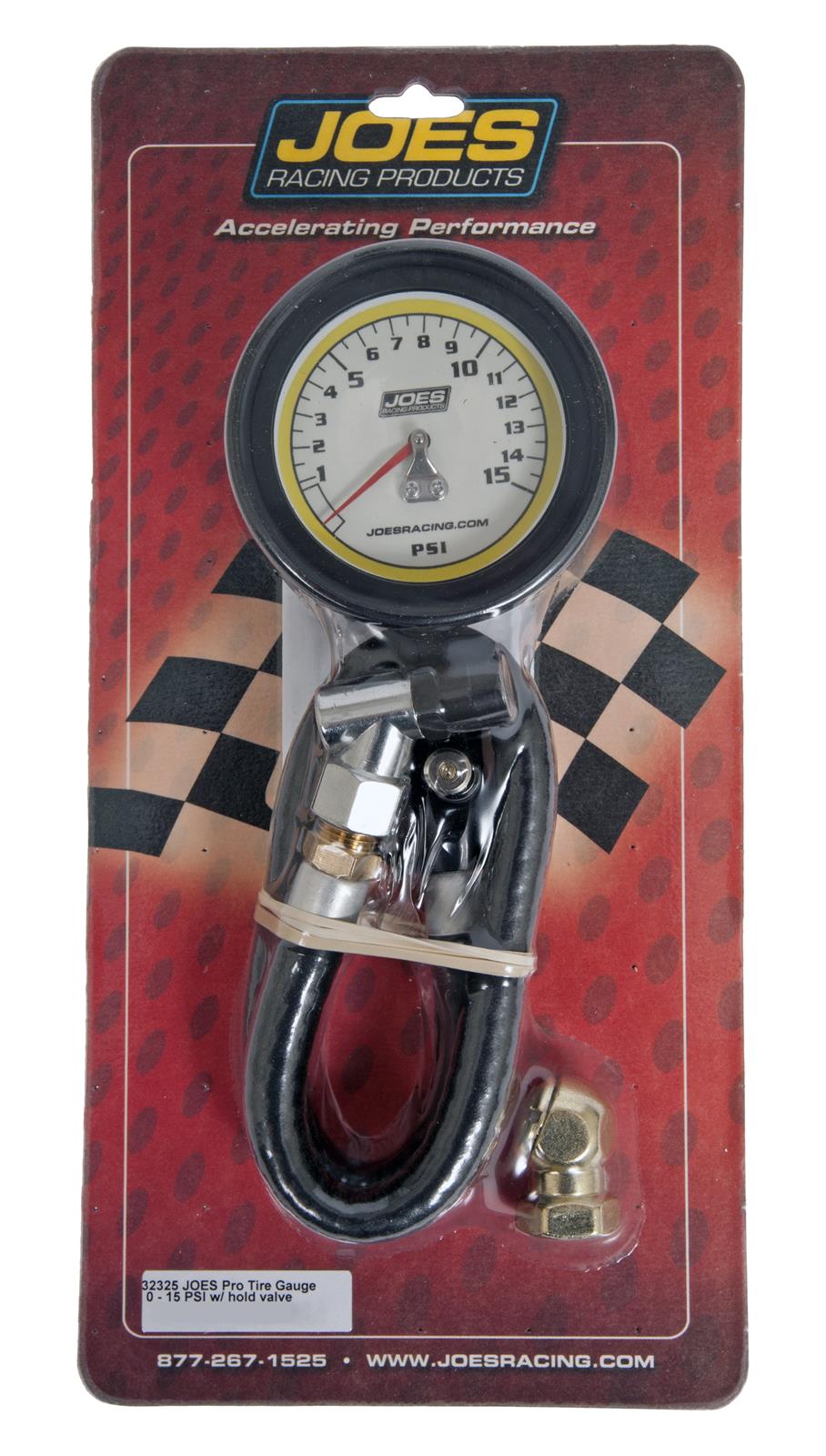 JOES Racing Products Pro Tire Gauges 32325 Pressure Gauge, Series, Glow-In-The-Dark, Analog, 0 - 15 psi, 2.50 in. Diameter, Each