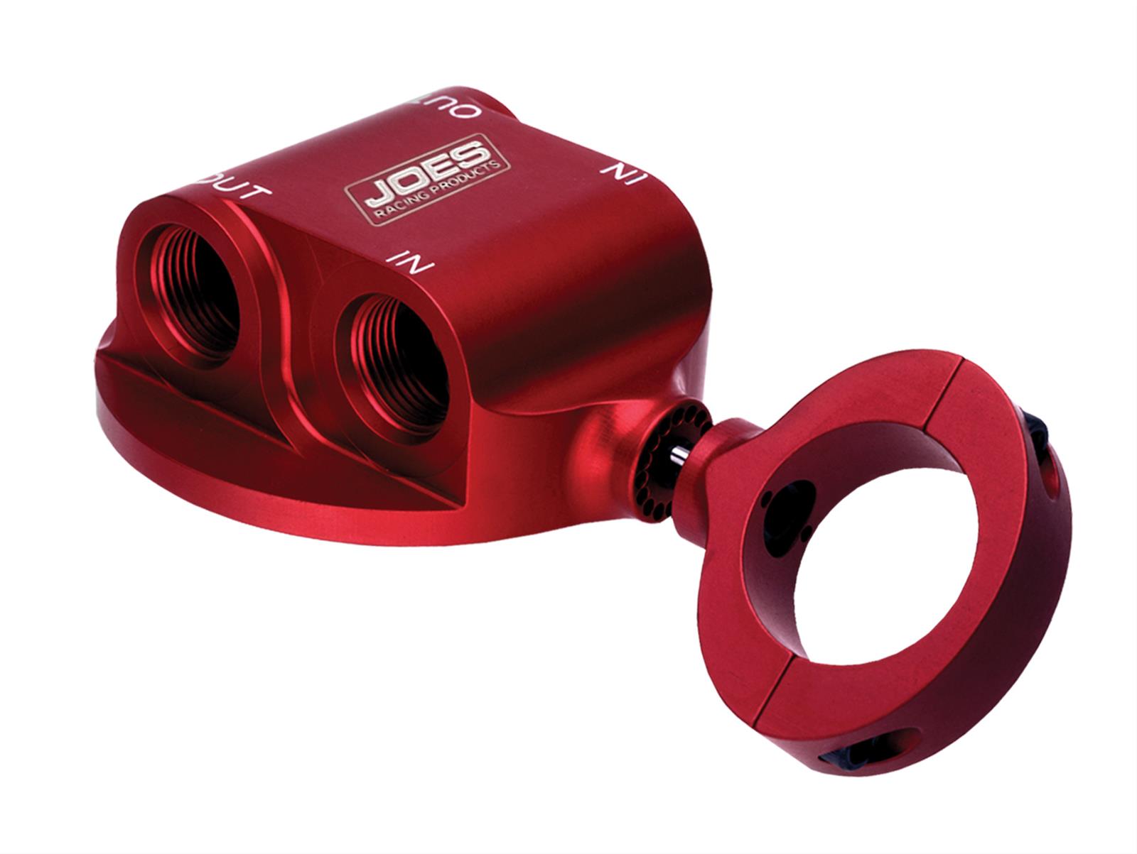 JOES Racing Products Remote Oil Filter Mounts 42510 Mount, Remote, Single, Billet Aluminum, Red, 1/2 in. NPT Female Threads Inlet and Outlet, Each thumbnail 2
