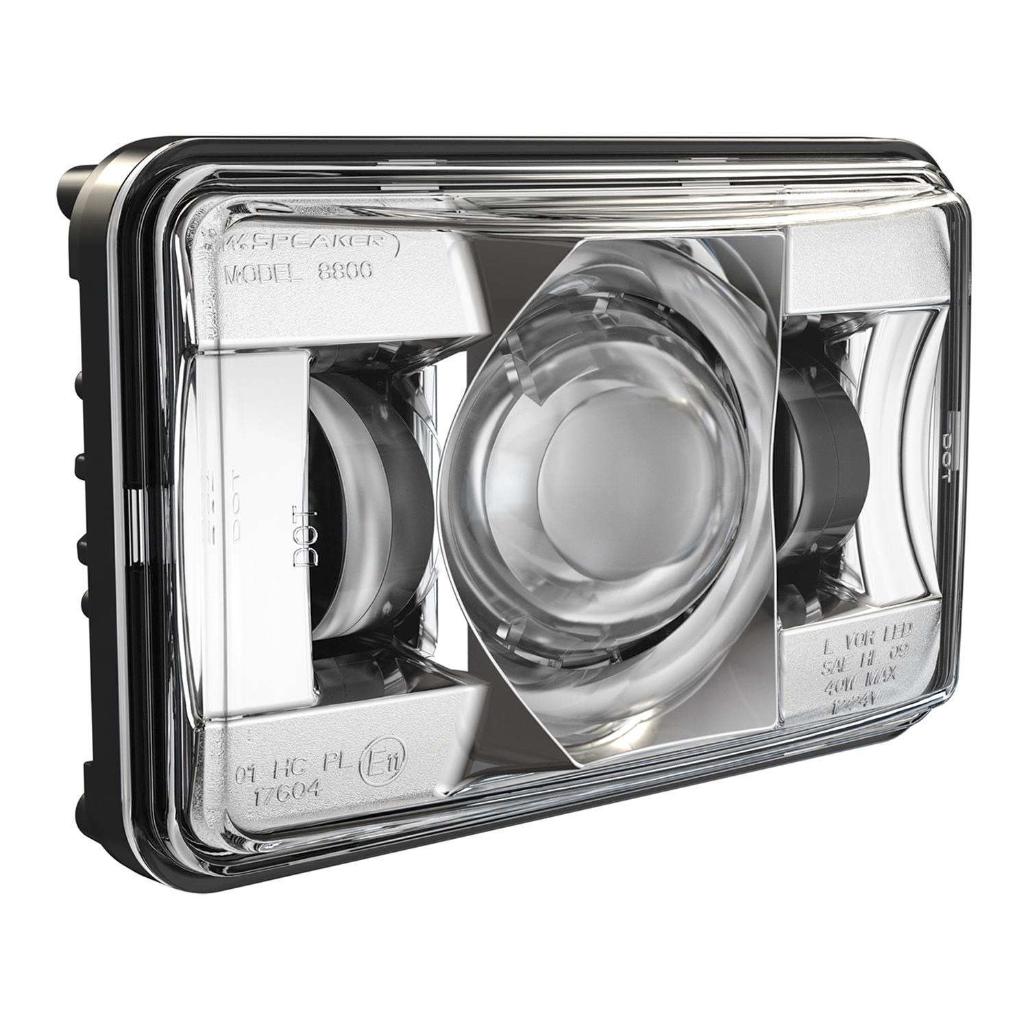J. W. Speaker 8800 Evolution 2 LED Headlights 551371 Headlight, LED, Rectangle, Clear Lens, Black Housing, Chrome Bezel, 6.600 in. Length, 4.220 in. Height, Each