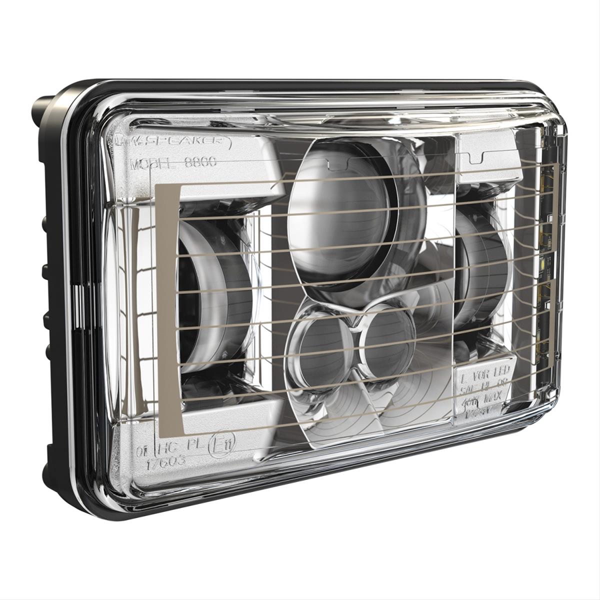 J. W. Speaker 8800 Evolution 2 SmartHeat LED Headlights 551771 Headlight, LED, Rectangle, Clear Lens, Black Housing, Chrome Bezel, Heated, 6.600 in. Length, 4.220 in. Height, Each