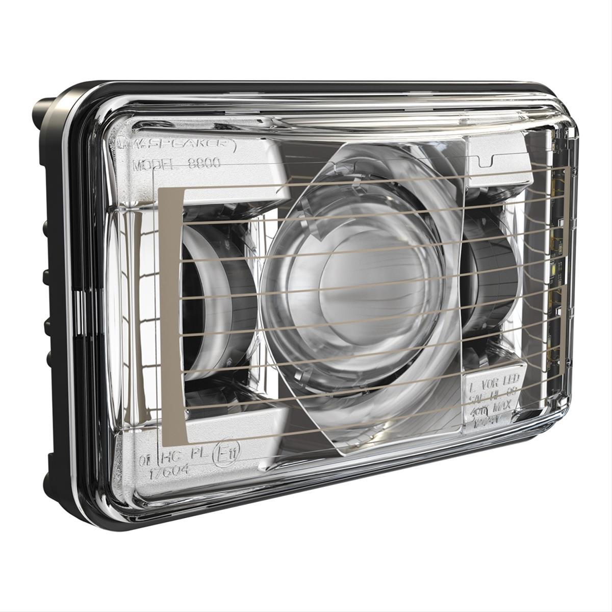 J. W. Speaker 8800 Evolution 2 SmartHeat LED Headlights 551781 Headlight, LED, Rectangle, Clear Lens, Black Housing, Chrome Bezel, Heated, 6.600 in. Length, 4.220 in. Height, Each