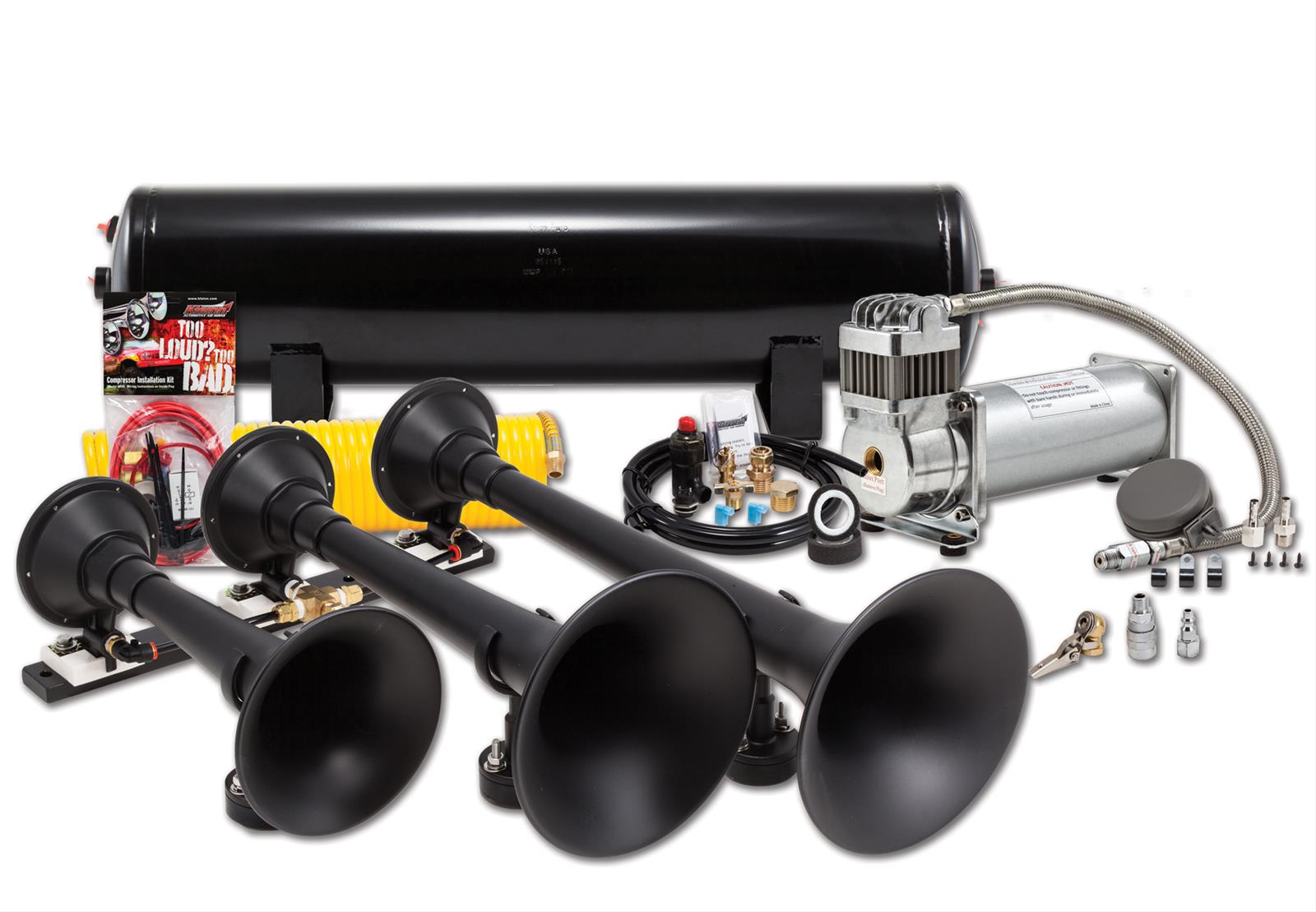 Kleinn Automotive Accessories Horns HK9-SLIMLINE Horn, ProBlaster complete black triple train horn system w/ 730 and 3-gallon slimline tank