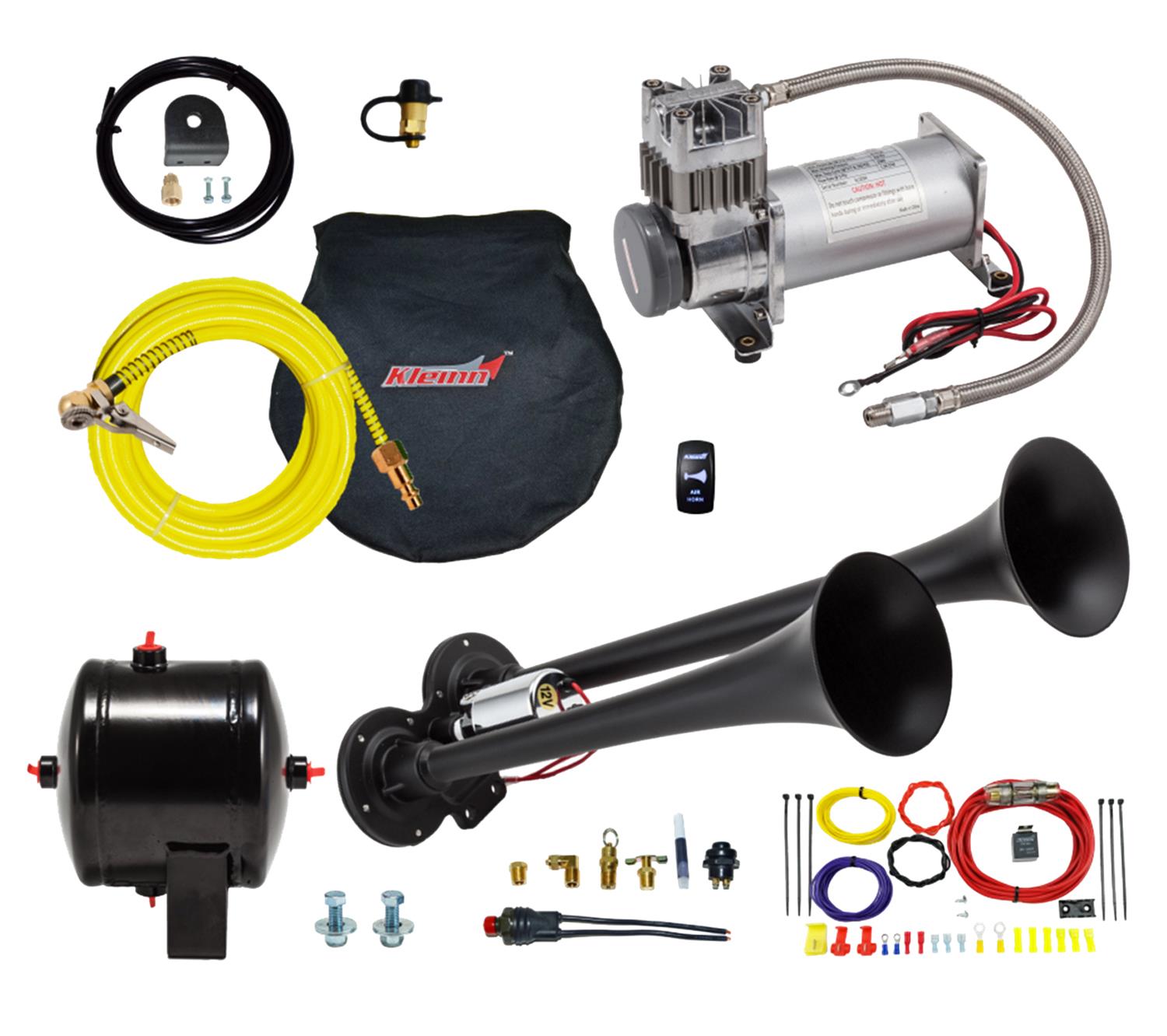 Kleinn Dual Black Horn Kit w/ 150 PSI Waterproof 0.5 gal Air Tank thumbnail 2
