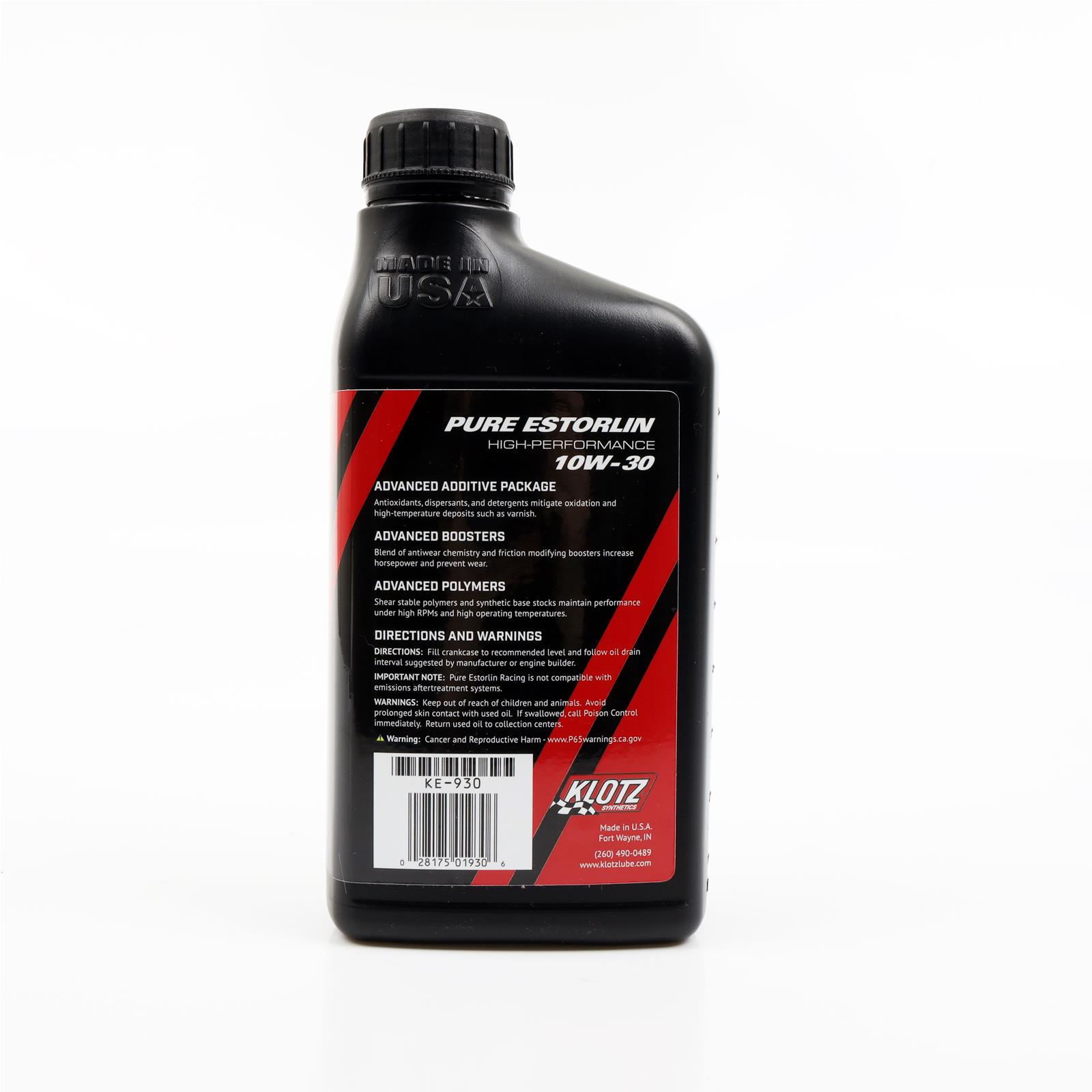 10w30 Klotz Synthetic Racing Estorlin Lubricant KE-930 Engine Oil, Estorlin, Synthetic, 10W30, 1 qt., Each thumbnail 2