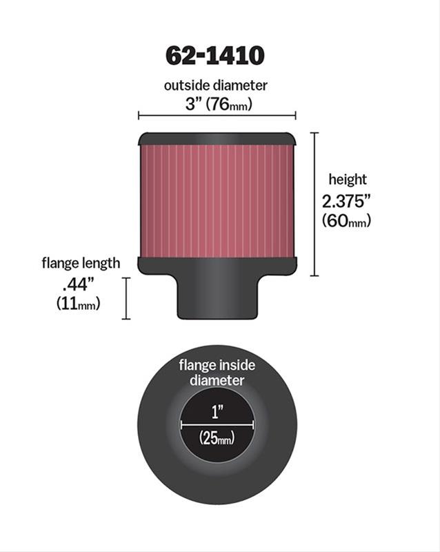 K&N 62-1430 Universal Clamp-On Air Filter - Washable & Reusable High-Flow Filter
