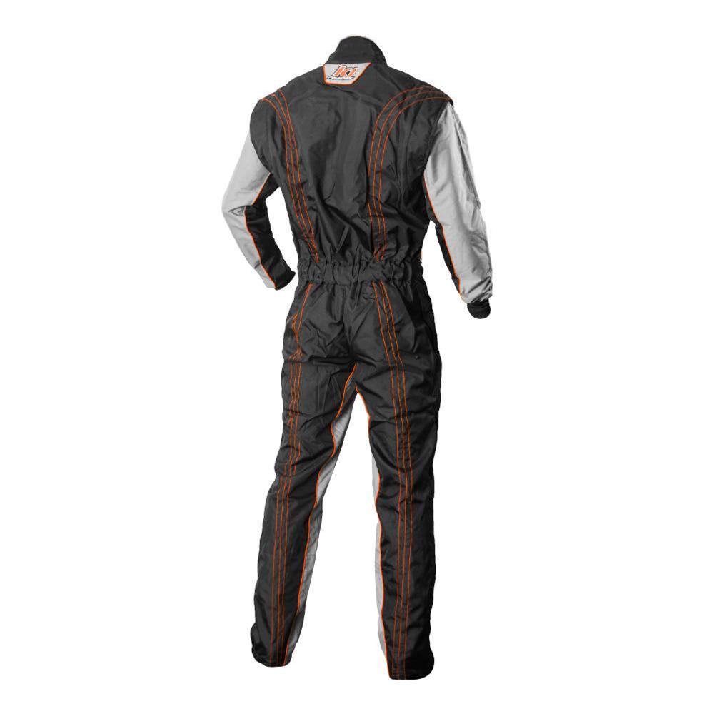 K1 RaceGear GK2 Karting Suits 10-GK2-O-XL Driving Suit, Suit, One-piece, One Layer, Cotton/Polyester, Black/Gray with Orange Stripes, Men's X-Large, Each thumbnail 2