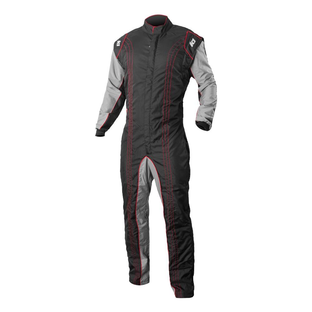 K1 RaceGear GK2 Karting Suits 10-GK2-R-ML Driving Suit, Suit, One-piece, One Layer, Cotton/Polyester, Black/Gray with Red Stripes, Men's Medium/Large, Each