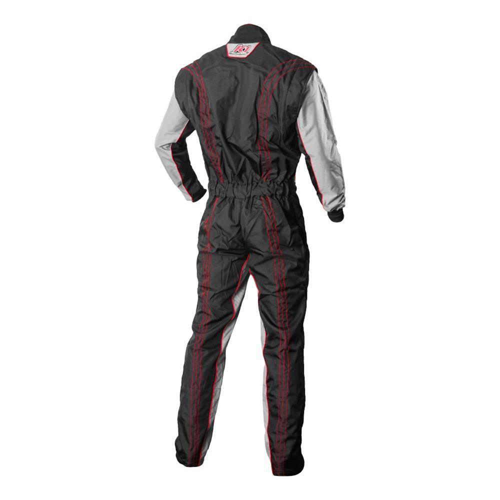 K1 RaceGear GK2 Karting Suits 10-GK2-R-ML Driving Suit, Suit, One-piece, One Layer, Cotton/Polyester, Black/Gray with Red Stripes, Men's Medium/Large, Each thumbnail 2