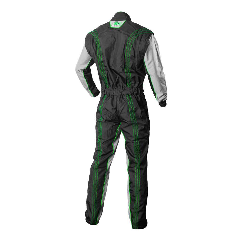 K1 RaceGear GK2 Karting Suits 10-GK2-V-3XL Driving Suit, Suit, One-piece, One Layer, Cotton/Polyester, Black/Gray with Green Stripes, Men's 3X-Large, Each thumbnail 2