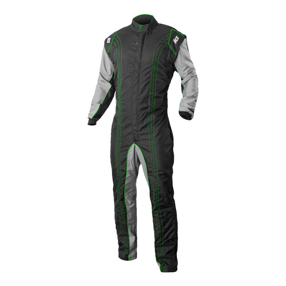 K1 RaceGear GK2 Karting Suits 10-GK2-V-3XL Driving Suit, Suit, One-piece, One Layer, Cotton/Polyester, Black/Gray with Green Stripes, Men's 3X-Large, Each