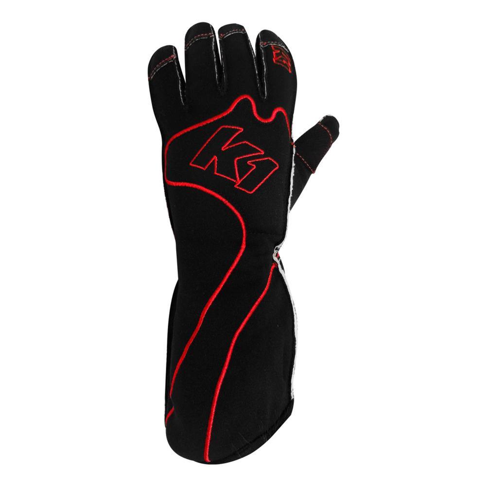 K1 RaceGear RS1 Karting Gloves 13-RS1-R-L Driving Gloves, Gloves, One Layer, Polyester/Leather, Black/Red, Large, Pair